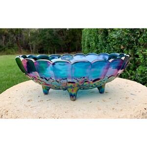Blue Harvest Oval Serving Bowl Carnival Glass By Indiana Glass